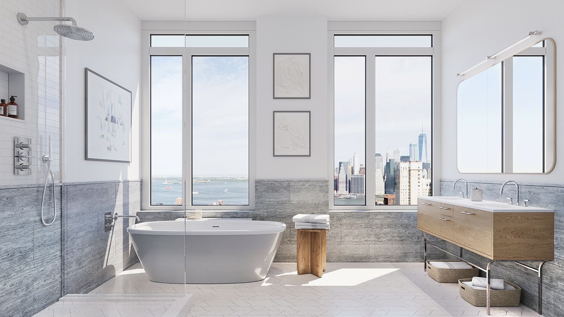 Luxury bathroom with New York skyline